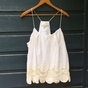 Anthropologie white tank with cream embroidery
